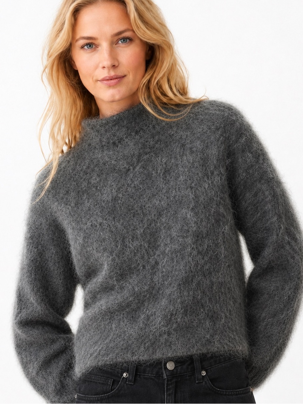 Maine Layer Gray Suri Alpaca Cropped Sweater Size S NWOT